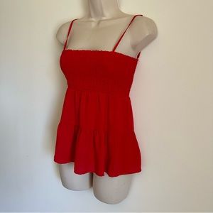 Paper Crane | Red Tank Top | Smocked, shirred | Size S (TT)